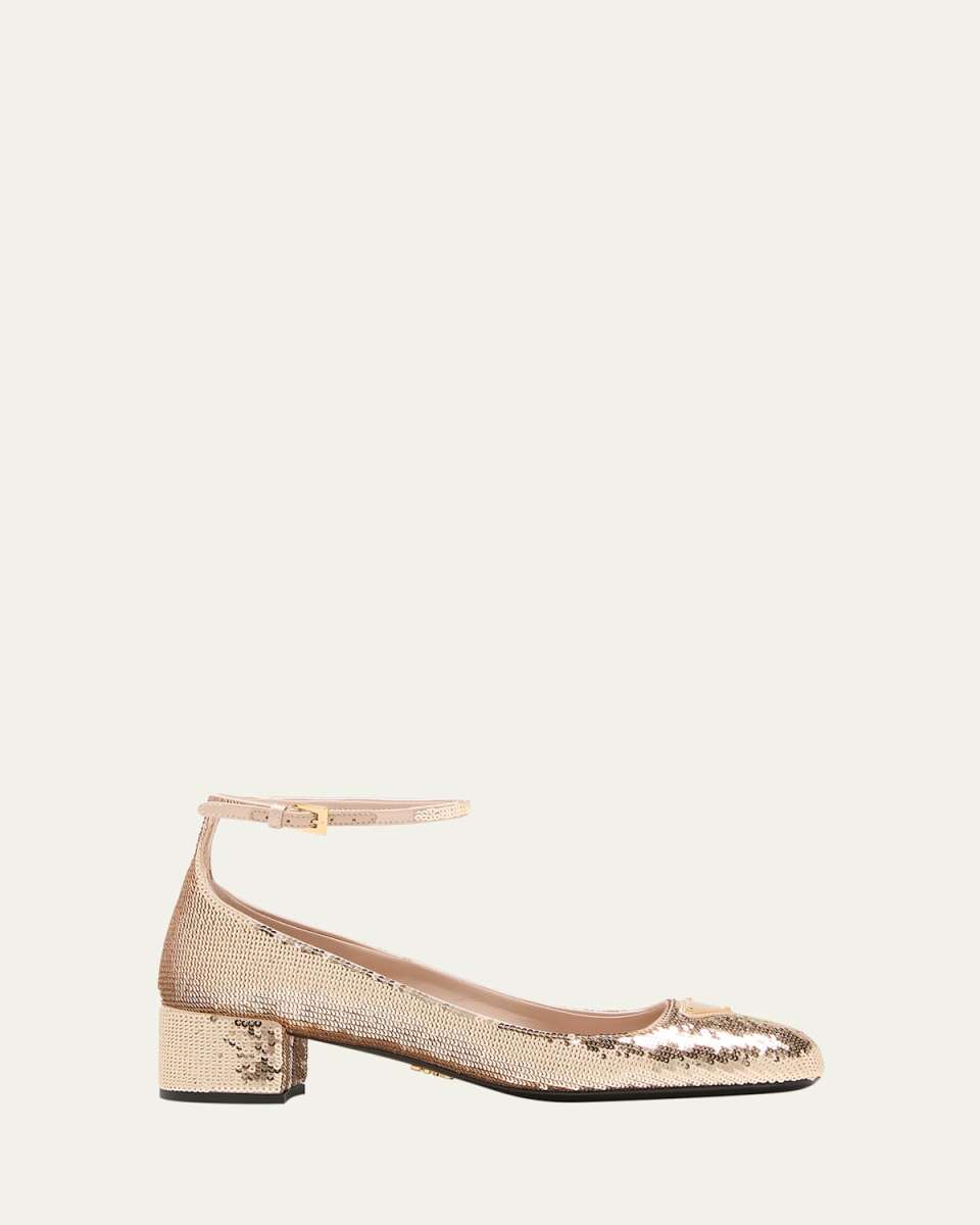 Sequin Ankle-Strap Ballerina Pumps